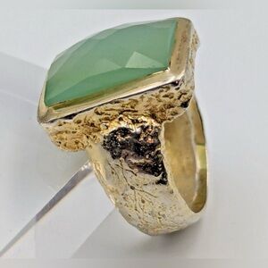 Sterling Silver Vermeil 925 Green Chalcedony Cocktail Ring